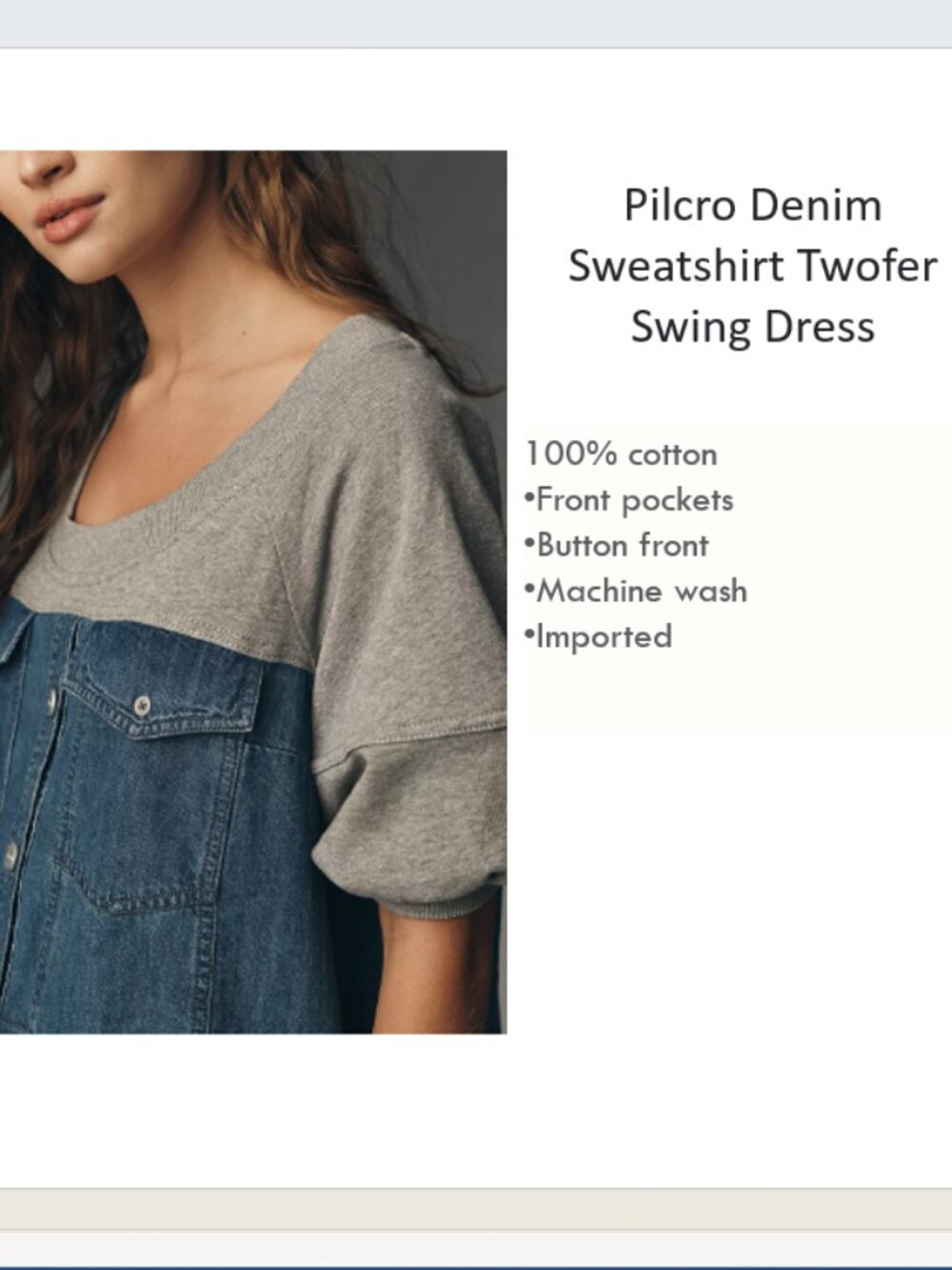 ANTHROPOLOGIE PILCRO Denim Sweatshirt Twofer Swing Mini Dress - Picture 11 of 11